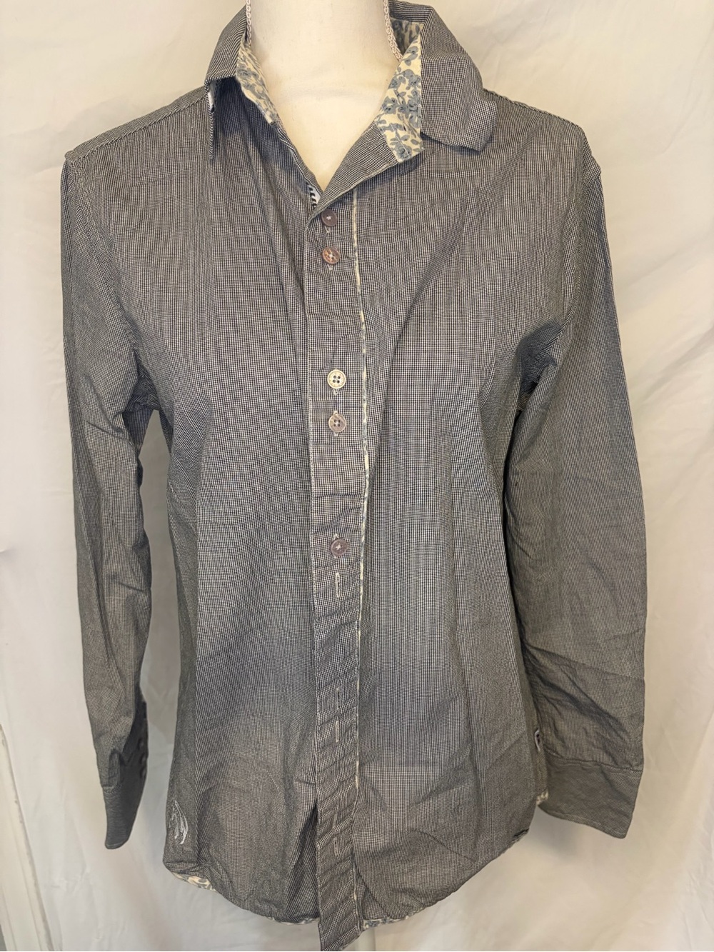John Lennon inspired button up shirt- men’s small - houndstooth floral trim rare